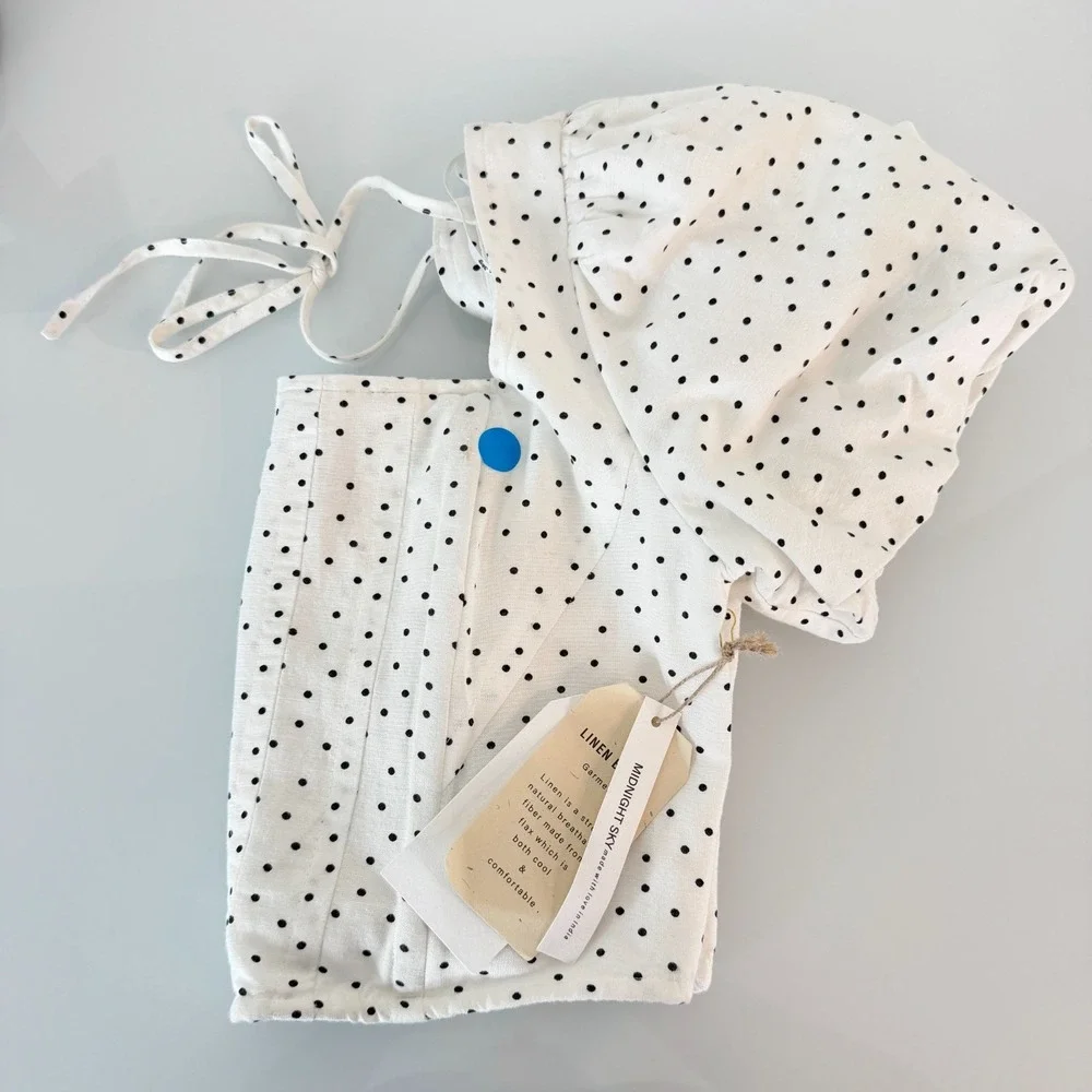 Midnight Sky Polka Dot Crop Top Womens Small Puff Sleeve Linen Coquette Milkmaid - Picture 6 of 7